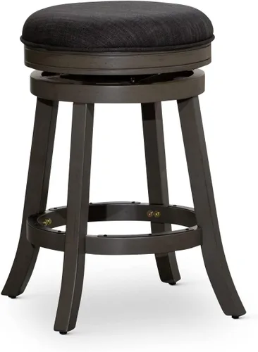 Miniatura 19 de DTY Indoor Living Creede - Taburetes de altura de mostrador de 26 pulgadas, giratorios sin espalda, acabado cereza con asiento de cuero de hueso