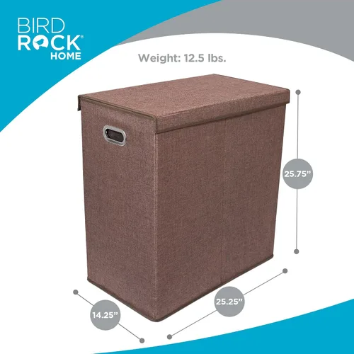 Miniatura 2 de BIRDROCK HOME Cesta de lavandería con tapa, bolsas extraíbles para clasificar ropa, cesta de lavandería seccionada para dormitorio y baño, Marrón