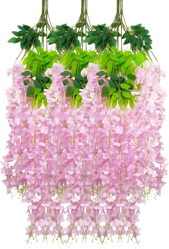 Miniatura 53 de Paquete de 12 guirnaldas de flores colgantes de glicina blanca, enredaderas de flores artificiales de 3.77 pies, glicinia falsa, guirnalda colgante