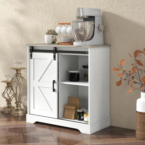 Miniatura 7 de Panana Aparador Buffet con Puerta Corrediza de Granero Gabinete de Almacenamiento Barra de Café Cocina Estilo Granja
