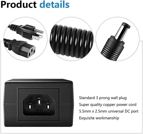 Miniatura 3 de SHNITPWR Adaptador de fuente de alimentación de 12V 5A 60W Convertidor de CA CC 100V ~ 240V a 12 voltios Transformador de 5 amperios 0.217x0.098 in