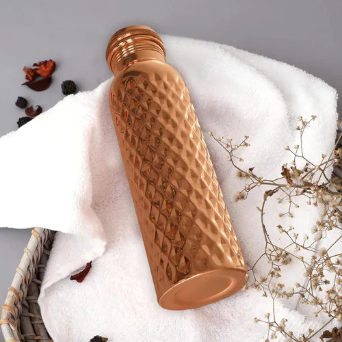 Miniatura 3 de Botella de agua de cobre de 34 onzas, botella de agua grande de cobre para beber, recipiente multicolor ayurvédico 100 % puro para botella de tapa a