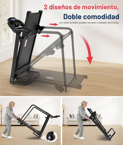 Miniatura 6 de Redliro Walking Treadmill with Long Handrails – Treadmill for Seniors 300 lbs Capacity – Foldable, Lightweight with Wheels, Cup & Phone Holder