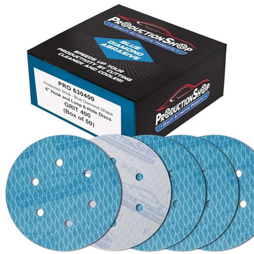 Miniatura 8 de ProductionShop Premium - Discos de lijado azules con forma de rombo de grano 80 de 6 pulgadas, 6 agujeros, caja de 50 – Papel de lija sin polvo