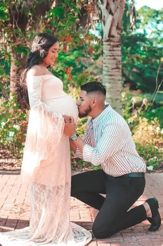 Miniatura 5 de Saslax Vestido de maternidad de encaje con hombros descubiertos para fotografía, maxi accesorios de maternidad, vestidos para sesión de fotos, baby