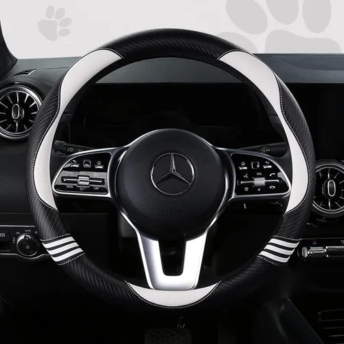 HighnessHwoo Fundas acolchadas para volante de automóvil para mujer, de fibra de carbono, de piel sintética, accesorios interiores para vehículos,