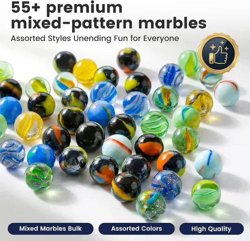 Miniatura 2 de Poplay - 50 hermosas canicas para jugar, varios colores (1 silbato gratis)