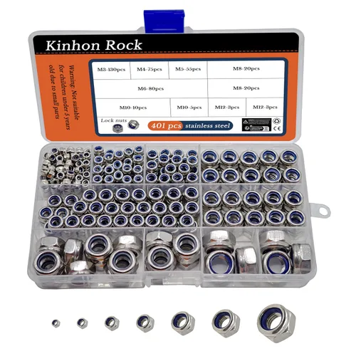 Miniatura 10 de Tuercas de bloqueo de nailon de 1/4 "-20, 30 tuercas de bloqueo hexagonales de acero inoxidable SAE 304, reutilizables, antisueltas, resistentes a