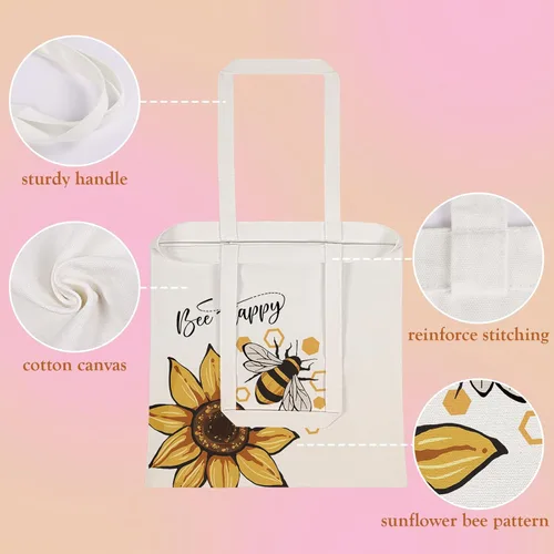 Miniatura 5 de Louise Maelys Bolsa de lona para mujer, diseño de abeja de girasol, estética, algodón, compras, regalo para mujeres, bolsas reutilizables