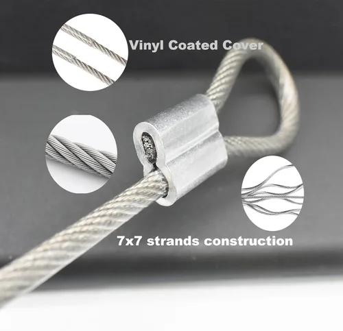 Miniatura 6 de 5 piezas de cable de acero inoxidable recubierto de vinilo de 4 mm, 24 pulgadas con asas, cordón de cuerda de alambre corto, candado de seguridad
