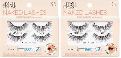 Miniatura 10 de Ardell Naked Lashes 425, 2 pares, con pegamento DUO Pipette de 0.04 oz (1 g) de color blanco transparente, volumen y longitud sutiles, 1 juego