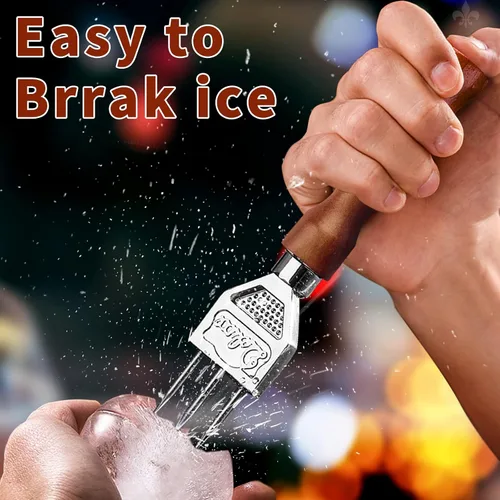 Miniatura 4 de Juego de 2 palillos de hielo de tres puntas, palillo de hielo de acero inoxidable con mango de madera antideslizante, herramienta de camarero