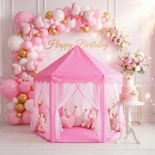 Miniatura 5 de wilwolfer Tienda de campaña tipo castillo de princesa para niñas, tienda de campaña hexagonal grande para jugar, casa de juegos con luces de Tienda