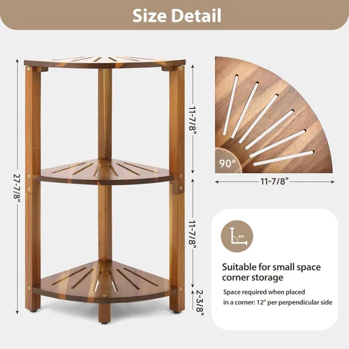Miniatura 2 de IBosins Organizador de ducha esquinero de 3 niveles para baño, estante para ducha interior, organizador de madera de acacia natural y almacenamiento