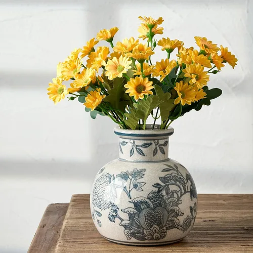 SIDUCAL Jarrón Vintage Azul y Blanco | Cerámica Chinoiserie Floral de 6 Pulgadas | Jarrón Retro de Porcelana Azul y Blanca con Efecto Agrietado de
