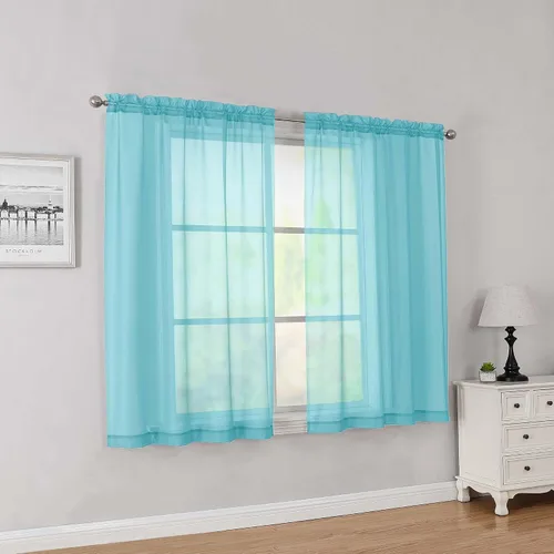 Simplebrand Cortinas traslúcidas color aguamarina cortas de 45 pulgadas de largo para ventanas pequeñas, juego de 2 paneles de cortinas traslúcidas