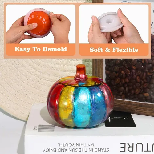 Miniatura 4 de Tarros de calabaza, molde de resina, caja de almacenamiento de Halloween, moldes de silicona, caja de joyería de calabaza, molde de fundición epoxi