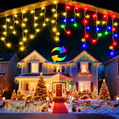 Luz de hielo de 49 pies para exterior, 480 luces LED de Navidad para exteriores, iluminación de hielo de Navidad con 11 modos y temporizador para