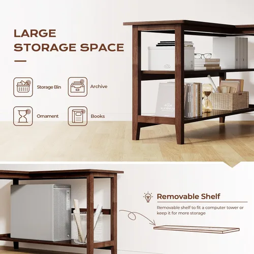 Miniatura 5 de IOTXY Reversible L-Shaped Office Desk - 53" Modern Corner Computer Table with Storage Shelves, Solid Wood Legs, Home Writing & Study Workstation