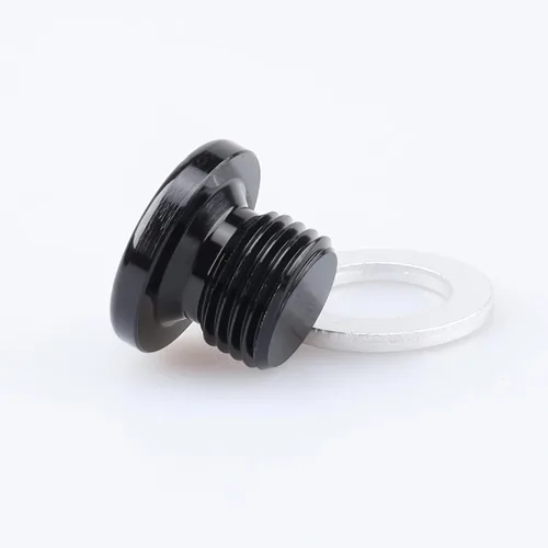 Miniatura 2 de AC PERFORMANCE Enchufe de puerto métrico de aluminio M10 x 1.0 negro de perfil bajo con tapón hexagonal y arandela de aluminio