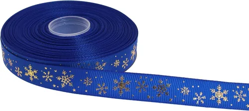 Miniatura 10 de Cinta de grogrén de copo de nieve con impresión dorada de 25 yardas cada rollo, borde tejido 100% poliéster (3/8 pulgadas, beige)
