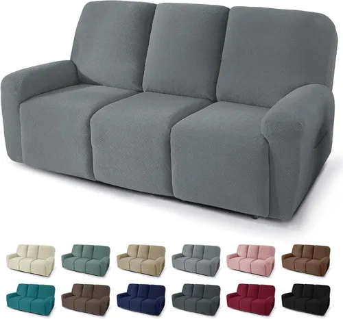 Miniatura 51 de JIVINER Fundas reclinables de gran tamaño de 3 piezas para sillón reclinable grande con bolsillos, tela jacquard elástica Lazy Boy funda para sofá