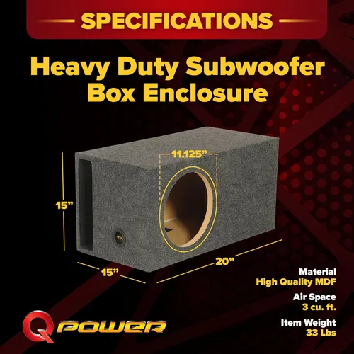 Miniatura 3 de QPower HD112VL Caja de subwoofer con puerto lateral resistente de 12 pulgadas SPL XL con cubierta de alfombra duradera para sistemas de audio
