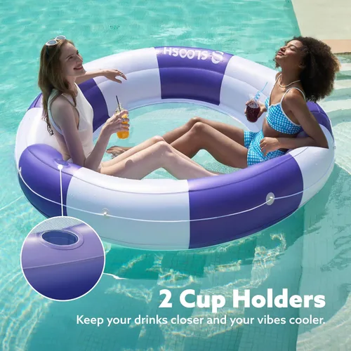 Miniatura 5 de SLOOSH Flotador inflable para piscina con malla, flotadores de piscina de 80 x 80 pulgadas, doble anillo redondo para adultos, balsa flotante