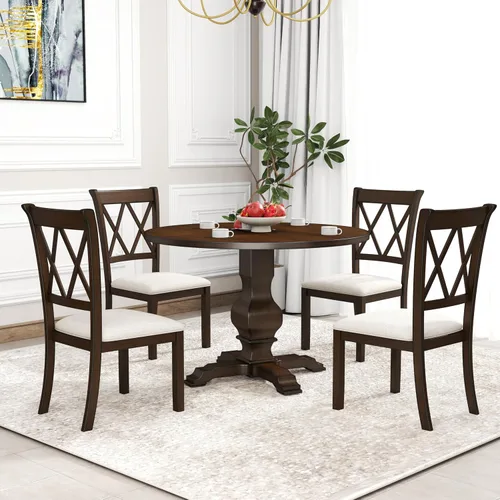 Miniatura 15 de Roundhill Furniture Havre - Juego de comedor de 5 piezas, mesa redonda de pedestal con 4 sillas elegantes, color negro