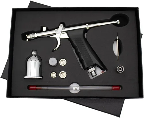 Miniatura 14 de Pistola de disparo de aerógrafo Cepillo de aire de doble acción con agujas de 0.012 in 2CC/5CC/13CC Copa para pintar Kit aerógrafo 166AK 0.012 in