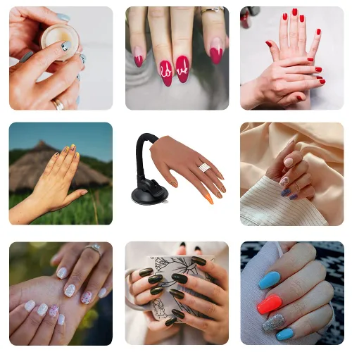 Miniatura 7 de Mano de práctica de uñas de silicona para uñas acrílicas, manos de maniquí profesional para práctica de uñas con soporte ajustable, mano falsa