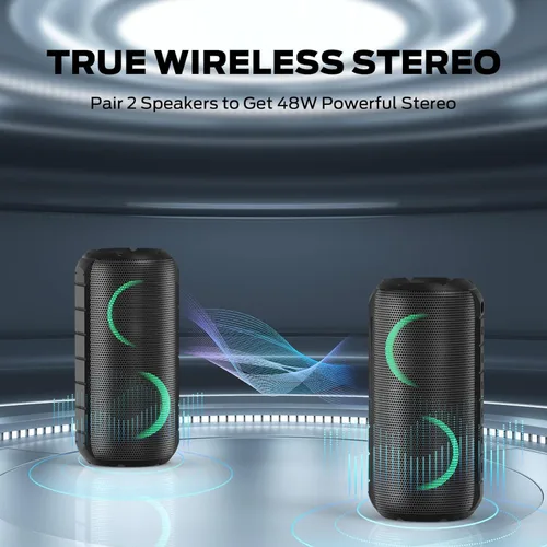 Miniatura 5 de BUGANI Altavoces Bluetooth Luster, altavoz estéreo inalámbrico portátil con luces coloridas, sonido fuerte, Bluetooth 5.3, tiempo de reproducción