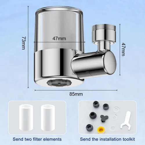 Miniatura 7 de Filtro de agua de montaje en grifo para fregadero, elimina flúor y cloro metales pesados, filtro giratorio de 720° con 2 filtros de repuesto, 2