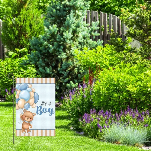 Miniatura 3 de Bandera de jardín con texto en inglés "It's A Boy" de 12 x 18 pulgadas, globos de oso de peluche de doble cara, bandera de jardín para bebé, baby