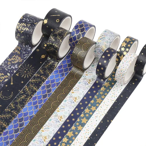 CCINEE Cinta Washi de lámina dorada negra, cintas de enmascarar decorativas florales para diario de viñetas, álbumes de recortes, planificador de