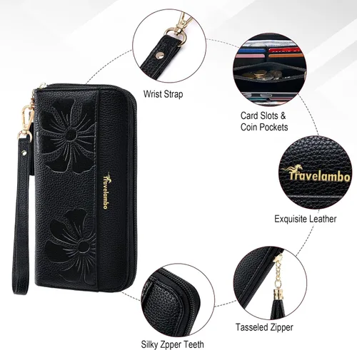 Miniatura 5 de Travelambo Cartera con borla plegable para mujer, bolso de mano con correa para la muñeca, bolso largo