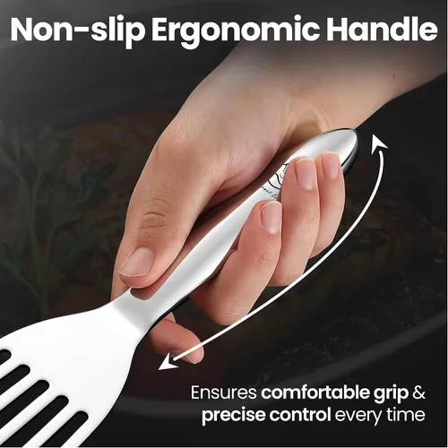 Miniatura 4 de Juego de espátulas de pescado de acero inoxidable – 1 espátula grande para pescado + 1 espátula pequeña de metal, borde ultra delgado para voltear