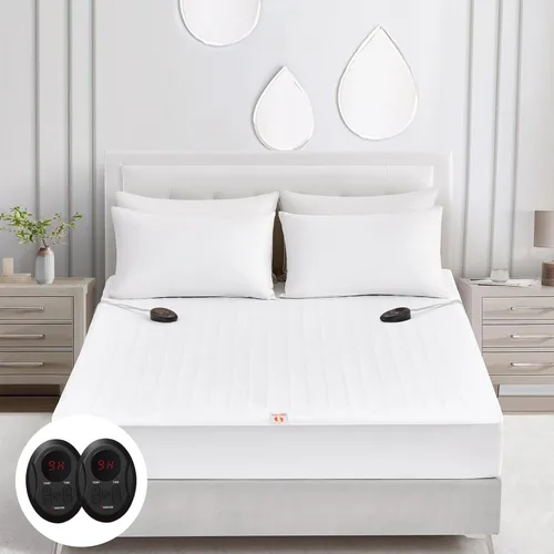 Bwarm Cubrecolchón eléctrico con calefacción tamaño King, 78 x 80 pulgadas, calentador de cama, 9 ajustes de calor, 1-12 horas de apagado