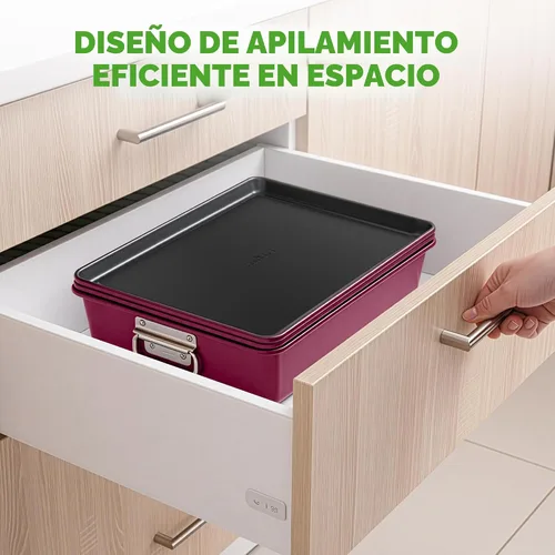 Miniatura 2 de NutriChef Juego de 8 utensilios antiadherentes apilables para hornear, juego de moldes de acero de alta calidad, incluye molde redondo para Negro
