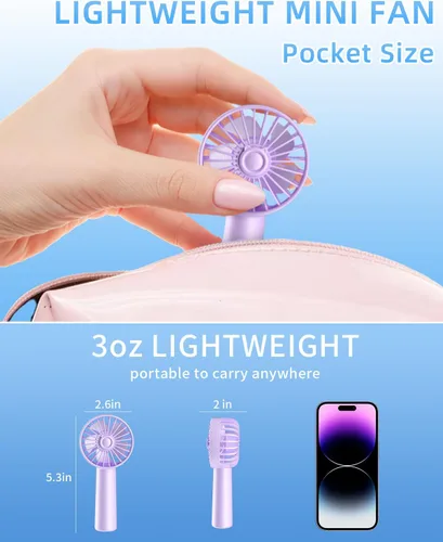 Miniatura 5 de KIDEE Mini ventilador portátil, pequeño ventilador de mano con 3 velocidades, ventiladores de mano personales recargables por USB, funciona