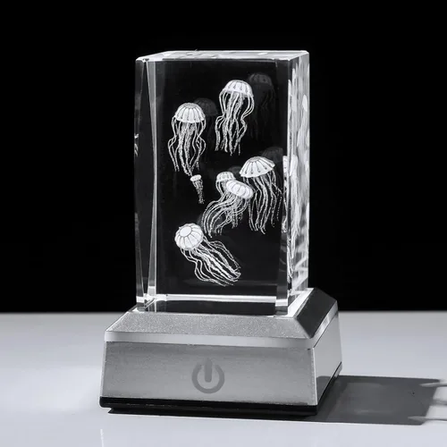 Miniatura 4 de LONGWIN Figuras de medusas de cristal 3D, luz nocturna multicolor, regalos grabados con láser de vidrio para niños y niñas en cumpleaños, Navidad