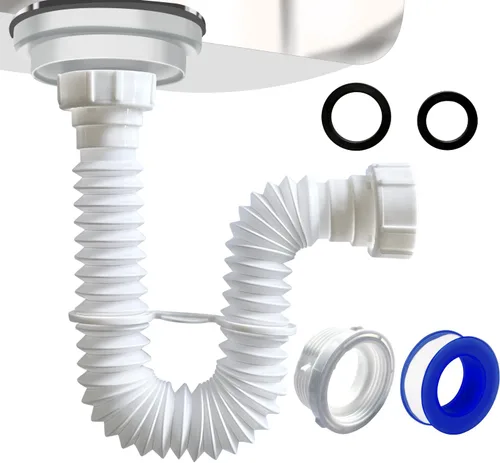 Miniatura 12 de VIVIDA Tubo de drenaje para fregadero de 1-1/2 pulgadas, tubo de drenaje flexible, trampa P flexible expandible de 7.5 a 17.7 pulgadas para baño