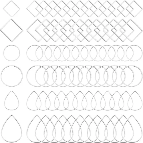 Miniatura 8 de 120 aros de aretes para la fabricación de joyas de bricolaje, hipoalergénicos con formas redondas, cuadradas, lágrimas, círculos, marco colgante