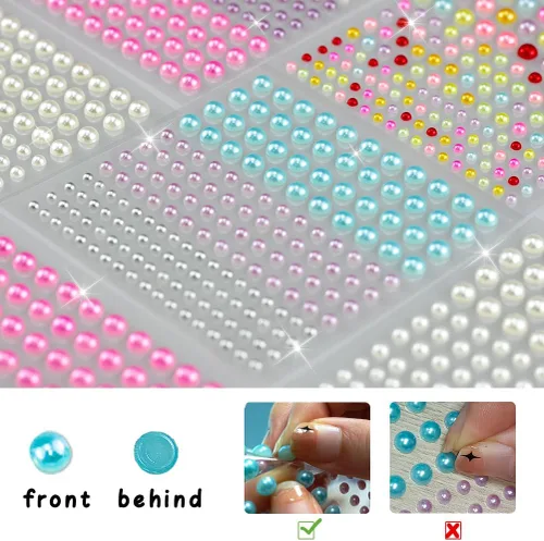 Miniatura 3 de 2064 piezas de perlas para manualidades, calcomanías de perlas autoadhesivas de 4 colores, 12 hojas de perlas para el cabello para hacer manualidades