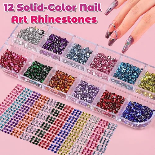 Miniatura 7 de 5 Cajas de Diamantes de Imitación para Uñas, Kit de Medias Perlas 3D, Diamantes de Imitación de Cristal de Gelatina Planas, Diseño de Diamantes