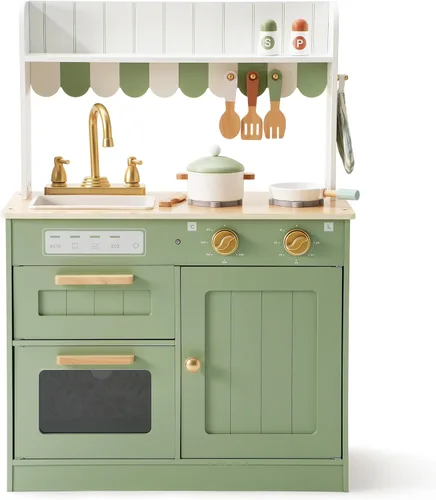 Miniatura 9 de ROBOTIME Juego de cocina para niños pequeños, juego de cocina de madera con juego de alimentos de corte, juguetes de cocina de regalo para niños