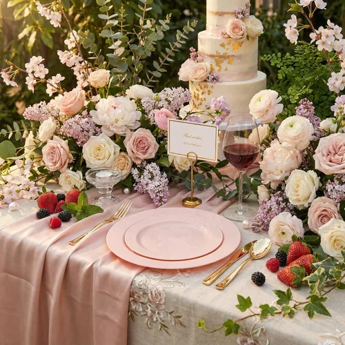 Miniatura 4 de FLOWERCAT 60 platos de plástico rosa, platos rosados resistentes desechables para fiestas de primavera y día de la madre/boda, para 30 invitados