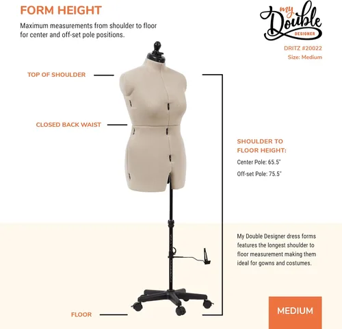Miniatura 9 de Dritz My Double Designer Forma de Vestido Ajustable Mediana, Tallas Femeninas US 14–20, Maniquí de Costura con Torso Corporal Pinchable, 13 Diales