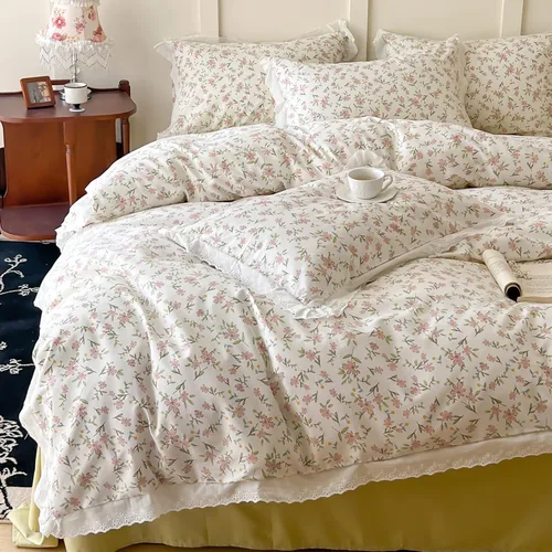 Miniatura 63 de VM VOUGEMARKET - Juego de funda de edredón floral amarilla de 3 piezas para niñas, de algodón, funda de edredón de flores rosas con cierre de F#