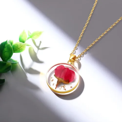 Miniatura 75 de Forget-Me-Not and Queen Anne's Lace Pressed Wildflower Necklace Birth Month Real Flower Necklace Gold/Silver Pressed Flower Jewelry